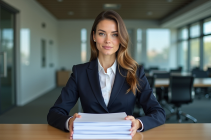 Femme d affaires professionnelle avec documents à un bureau