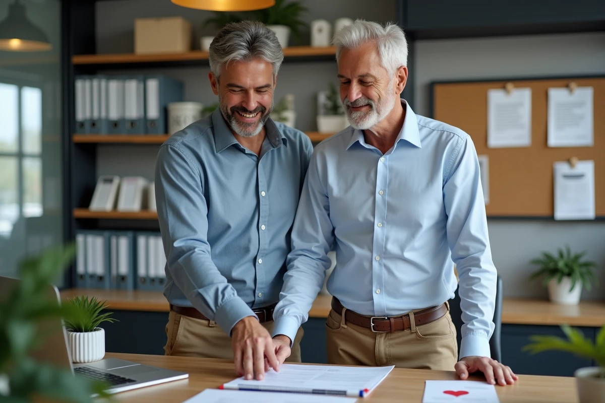 Homme examinant un contrat immobilier avec un agent