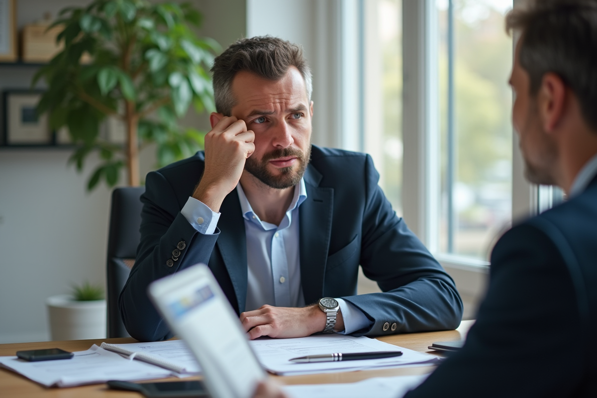 Personne inquiète discutant avec un conseiller financier