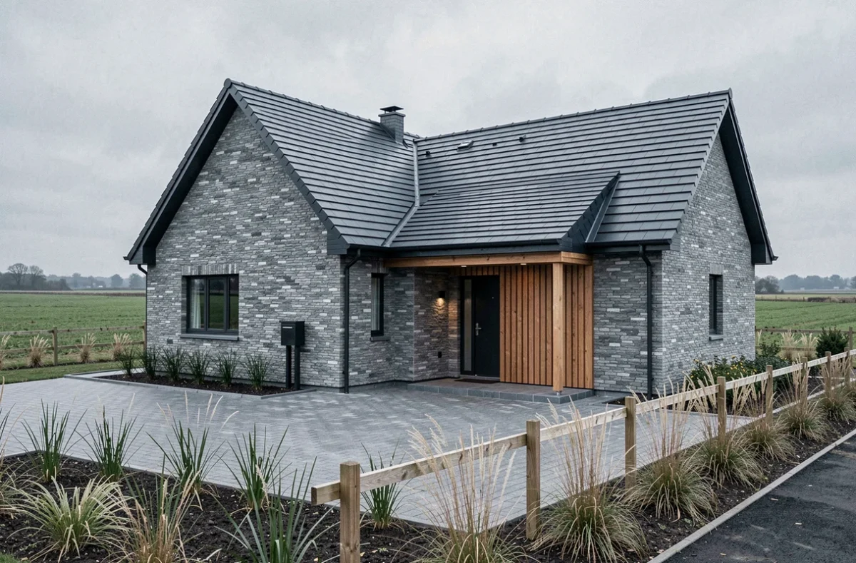 Maison individuelle contemporaine réalisée par Babeau Seguin avec toiture anthracite et bardage bois dans l'Aube