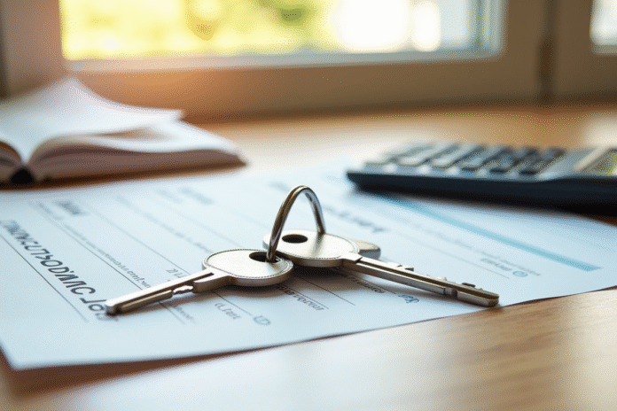 cls-immobilier-documents Clés d'appartement sur des documents d'assurance
