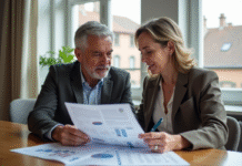 Prolonger efficacement la durée du Pinel : nos astuces à connaître ! Couple d'adultes en réunion immobiliere dans un appartement lumineux