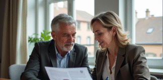 Prolonger efficacement la durée du Pinel : nos astuces à connaître ! Couple d'adultes en réunion immobiliere dans un appartement lumineux