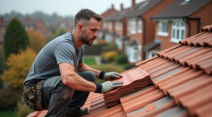 Tuiles en terre cuite ou en béton : comment opter pour la couverture idéale ? Ouvrier couvreur inspectant des tuiles en terre cuite sur un toit résidentiel