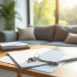 Documents officiels et clés sur une table lumineuse