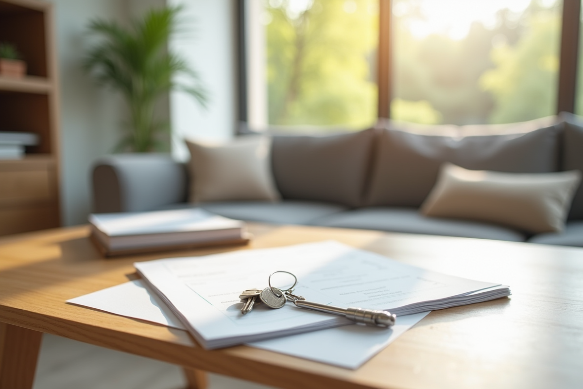 Documents officiels et clés sur une table lumineuse