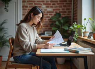 Logement étudiant : résidence secondaire ou pas ? Ce qu’il faut savoir Jeune étudiante dans son appartement en train de lire des papiers de location