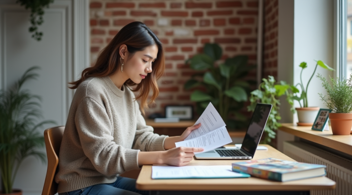 Logement étudiant : résidence secondaire ou pas ? Ce qu’il faut savoir Jeune étudiante dans son appartement en train de lire des papiers de location