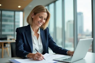 Femme d affaires souriante dans un bureau moderne
