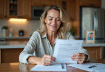 Assurance multirisque habitation : définition et couverture en détail Femme souriante vérifiant des documents d'assurance à la cuisine