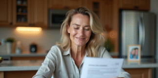 Assurance multirisque habitation : définition et couverture en détail Femme souriante vérifiant des documents d'assurance à la cuisine