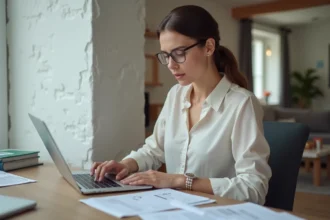 Femme au bureau saisissant un document Action Logement