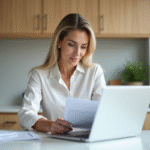 Contrat d’eau : comment résilier le contrat de manière efficace et rapide ? Femme en bureau organisé avec documents et ordinateur