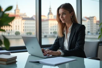 Femme professionnelle travaillant dans un bureau à Lyon