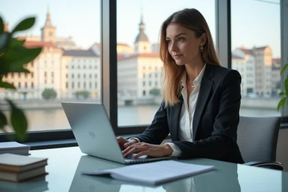 Femme professionnelle travaillant dans un bureau à Lyon