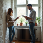 Radiateurs : Comment faire changer les radiateurs par le propriétaire ? Femme discutant près d'un radiateur dans un appartement