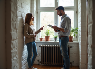 Radiateurs : Comment faire changer les radiateurs par le propriétaire ? Femme discutant près d'un radiateur dans un appartement