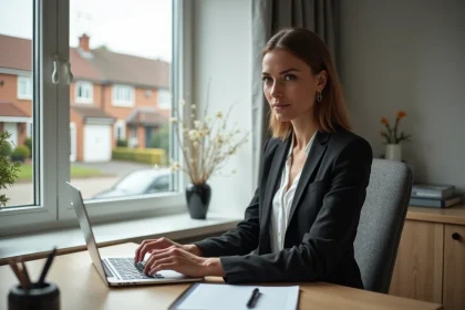 Femme en télétravail dans un bureau moderne et lumineux