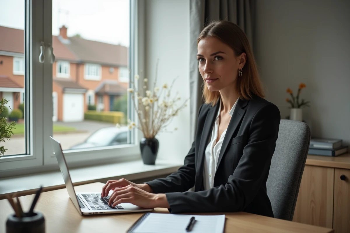 Femme en télétravail dans un bureau moderne et lumineux