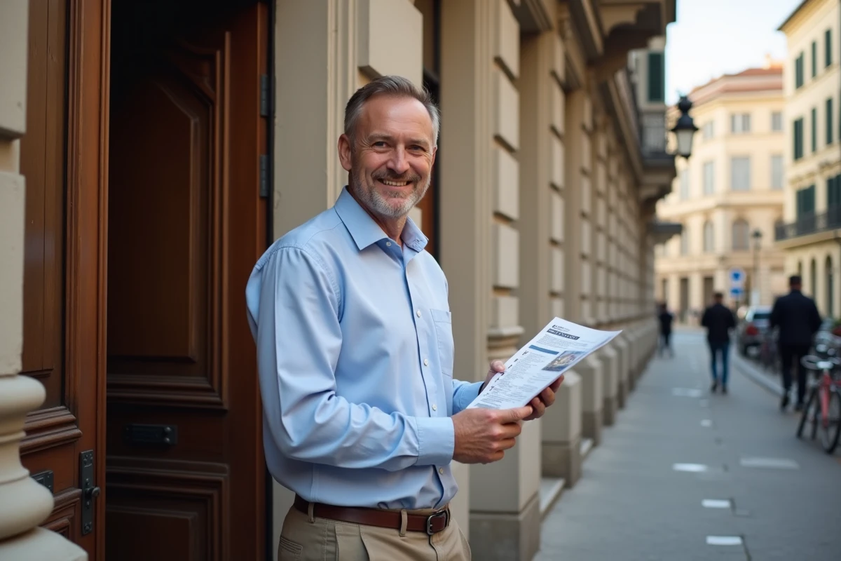 Homme souriant devant un immeuble lyonnais authentique