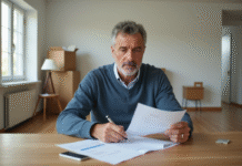 Déclarer une maison vide aux impôts : étapes et conseils pratiques Homme concentré remplissant ses papiers d'impots à la maison