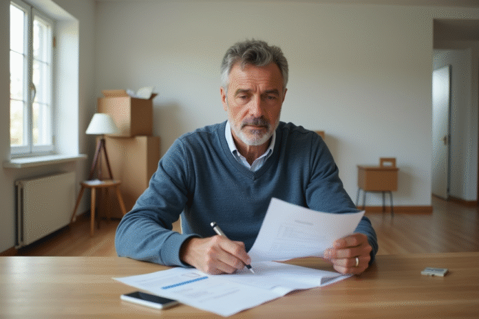 homme-plein-jour-impots Homme concentré remplissant ses papiers d'impots à la maison