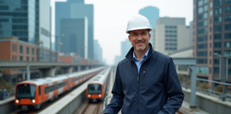 Ingénieur urbain inspectant un réseau de voies ferrées en ville