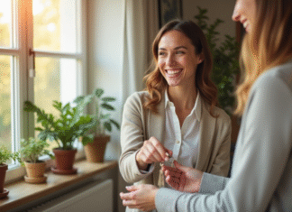 Rentabilité de la location de chambre : découvrir ses avantages et inconvénients Jeune professionnel remettant les clés d'une chambre lumineuse