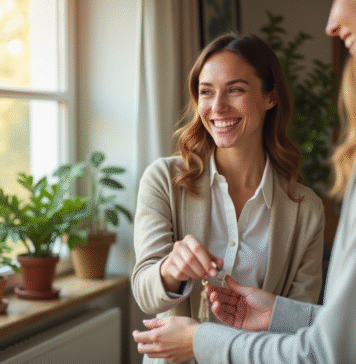 Rentabilité de la location de chambre : découvrir ses avantages et inconvénients Jeune professionnel remettant les clés d'une chambre lumineuse