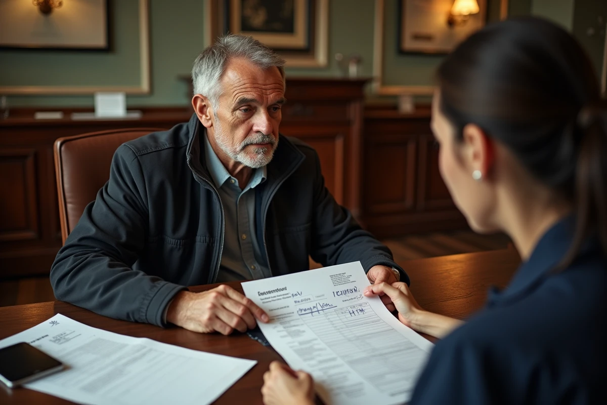 Homme signalant une erreur de mise à jour sur son dossier RCS auprès d'une employée administrative, suite à un changement d'activité locative non déclaré