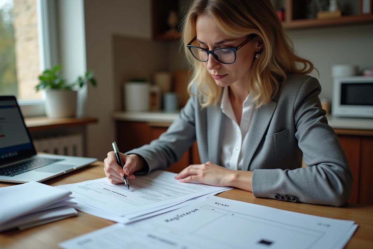 Femme tenant un formulaire d'inscription RCS non signé, illustrant l'erreur de ne pas s'inscrire au registre du commerce malgré une activité LMNP qui l'exige