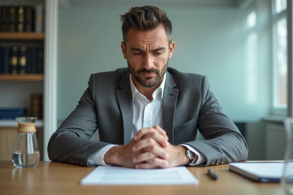 Entrepreneur lisant une lettre de pénalités fiscales officielles, illustrant les conséquences financières d'une situation irrégulière liée à une inscription RCS non conforme en LMNP