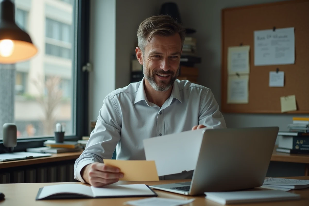 Homme consultant le remboursement de sa caution de location meublée en colocation sur son ordinateur portable